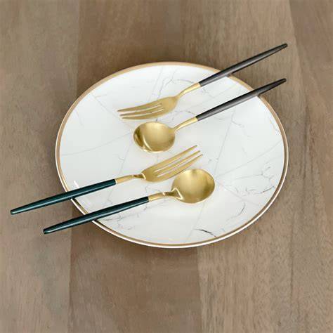 Dessert Spoon Fork Gold - Sendok Garpu Set Stainless Emas … - raincitystudios.com