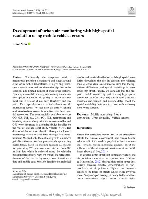 Development of urban air monitoring with high spatial ... - Springer - coolestguyplanet.net
