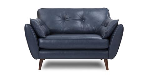 DFS French Connection Zinc Blue leather Cuddler Sofa eBay