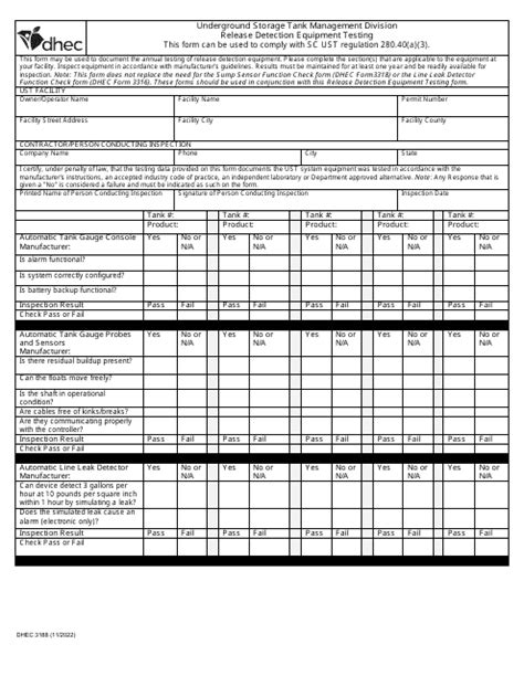 DHEC Form 3188 Download Printable PDF or Fill Online Release Detection