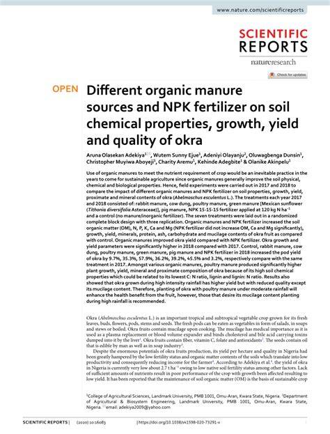 Different organic manure sources and NPK fertilizer on soil chemical ... - raincitystudios.com