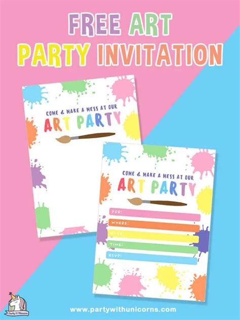 DIGITAL PRINTABLE PDF TEMPLATE Art Party Paint Party Birthday Party