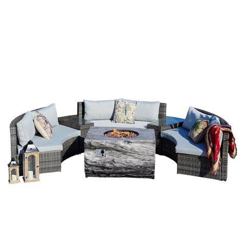 DIRECT WICKER 6-Piece Half Moon Grey Wicker …