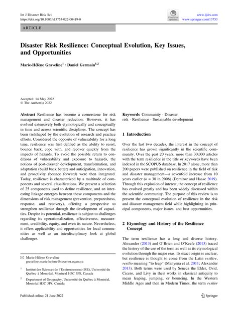 Disaster Risk Resilience: Conceptual Evolution, Key Issues, and ... - wintechmobiles.com