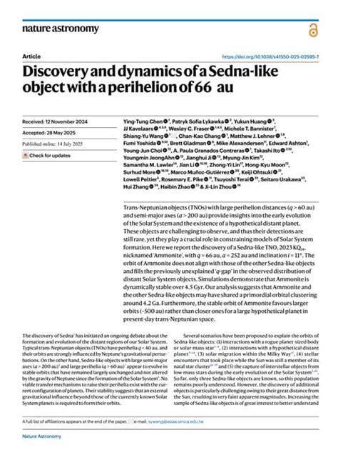Discovery and dynamics of a Sedna-like object with a ... - Nature - wintechmobiles.com