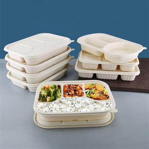 Disposable Biodegradable cornstarch food container lunch tray with lid ... - raincitystudios.com