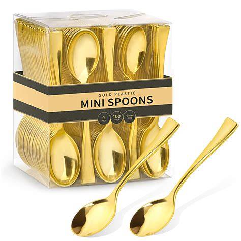 Disposable Plastic Gold Mini Spoons, Gold Plastic Cutlery, 4 inch Gold ... - raincitystudios.com