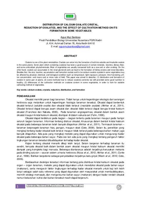 DISTRIBUTION OF CALCIUM OXALATE CRISTAL, REDUCTION OF … - raincitystudios.com