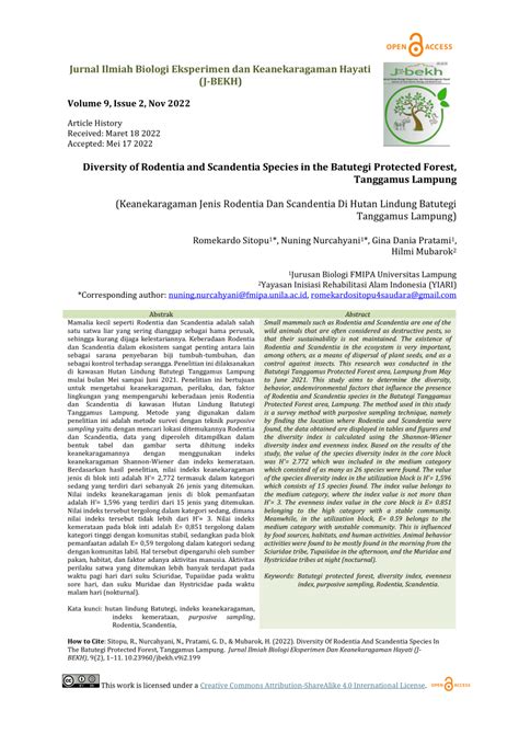 Diversity of Rodentia and Scandentia Species in the Batutegi ... - Unila - muktibox.com