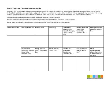 DIY Communications Audit Chart