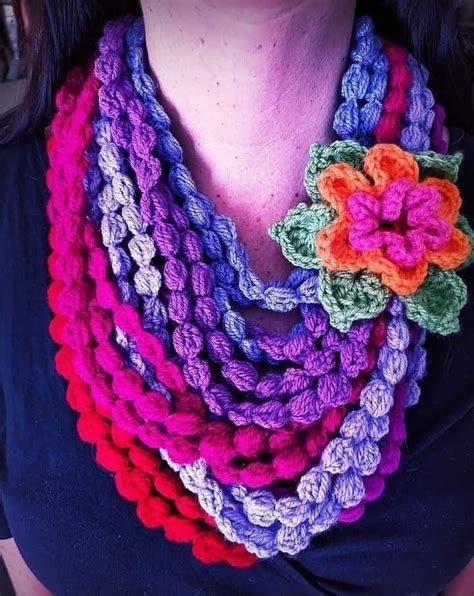 DIY Crochet Bubble Puff Stitch Scarf Necklace - Video