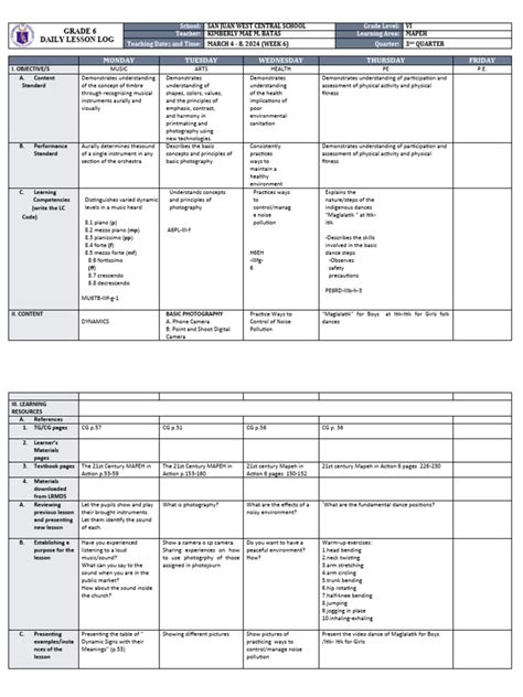 DLL - Mapeh 6 - Q3 - W6 PDF Physical Education - Scribd