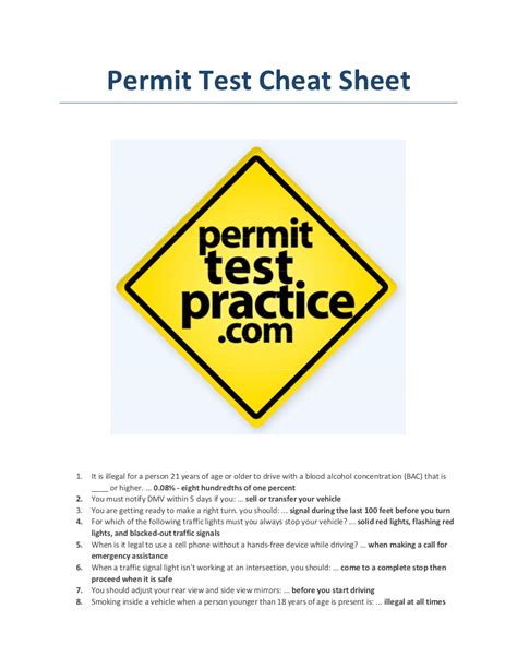 DMV Cheat Sheet Free Learner dmvpermittestcheatsheet