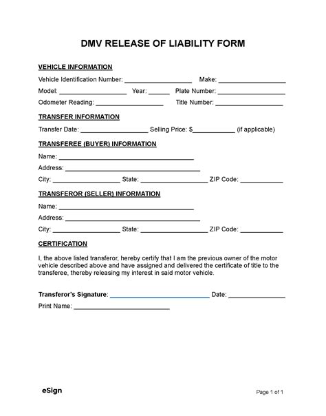 DMV Release of Liability Form Editable PDF Forms