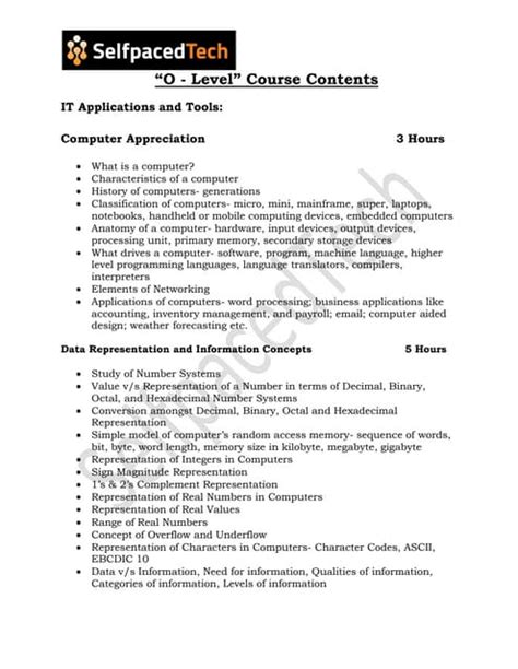 DOEACC O Level Course Contents DOEACC O Level online training PDF