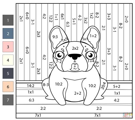 DOG Color by Number Math Coloring Worksheet Sparkling Minds