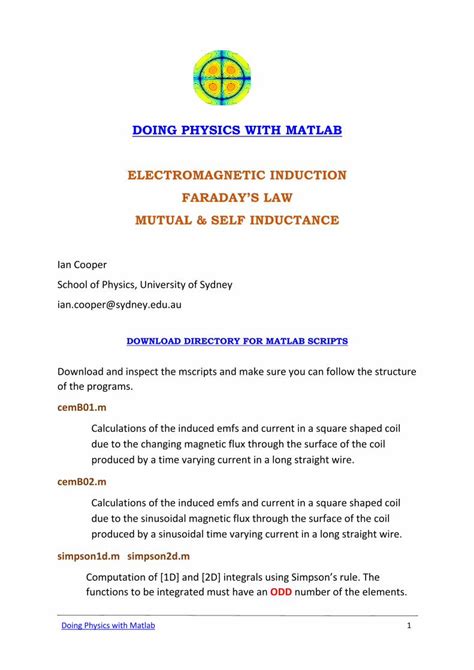 DOING PHYSICS WITH MATLAB ELECTROMAGNETIC INDUCTION