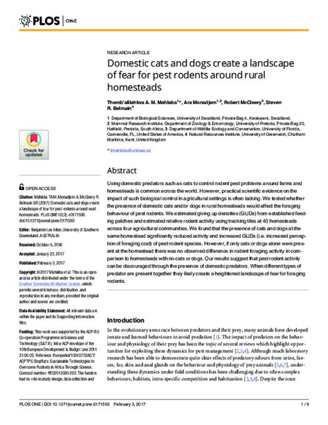 Domestic cats and dogs create a landscape of fear for pest rodents ... - muktibox.com