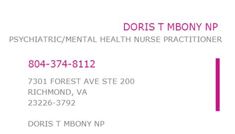 DORIS T MBONY NP, NPI 1528326337 - Nurse …