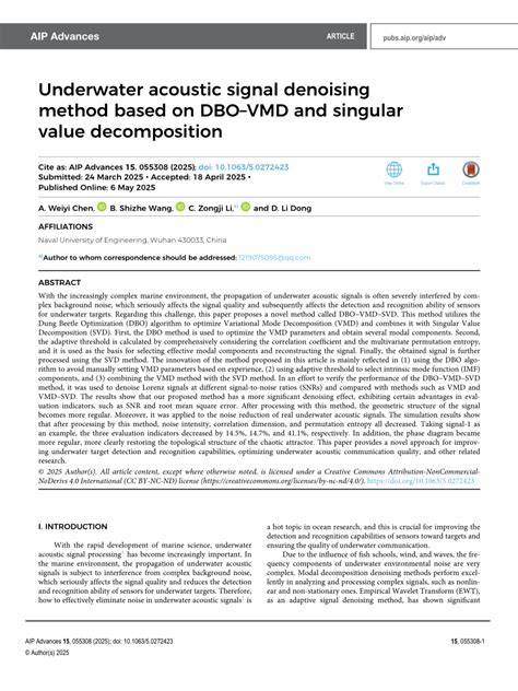 Double-optimized denoising method for underwater acoustic signals - raincitystudios.com