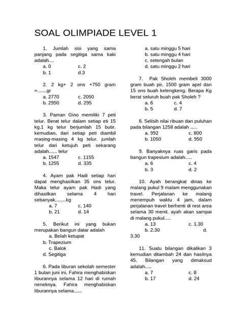 download soal olimpiade matematika sd level 1 - elchoricharrua.com