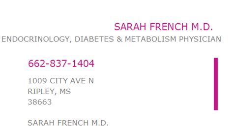 DR. SARAH FRENCH M.D. NPI 1730386608 - NPI Profile