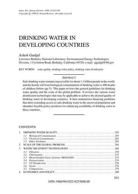 DRINKING WATER IN DEVELOPING COUNTRIES - Annual Reviews