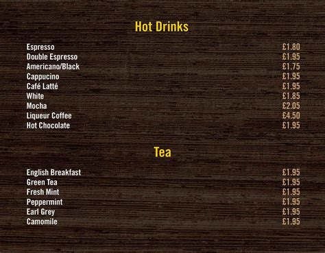 DRINKs MENU HOT BLUES CAFE