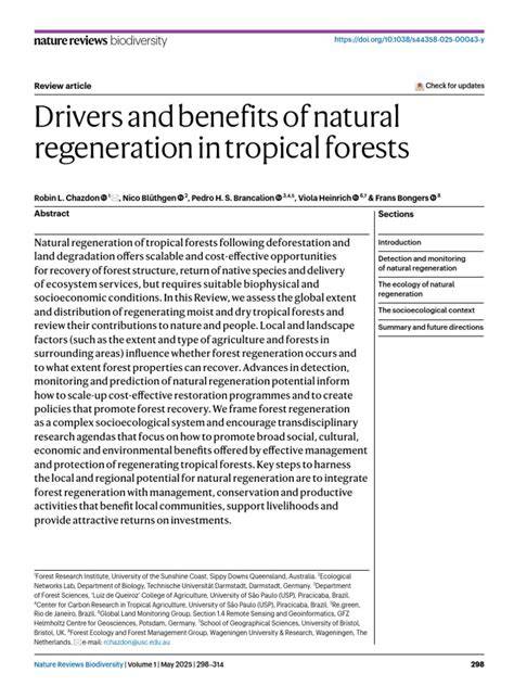 Drivers and benefits of natural regeneration in tropical forests - raincitystudios.com