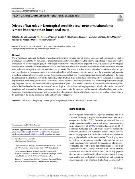 Drivers of bat roles in Neotropical seed dispersal networks ... - JSTOR - raincitystudios.com