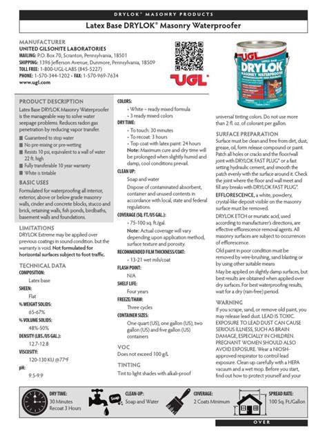 DRYLOK® Original Masonry Waterproofer Product Data Sheet - raincitystudios.com