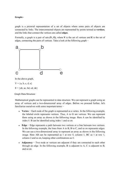 DS SectionD Notes Graph graph is a pictorial representation of a