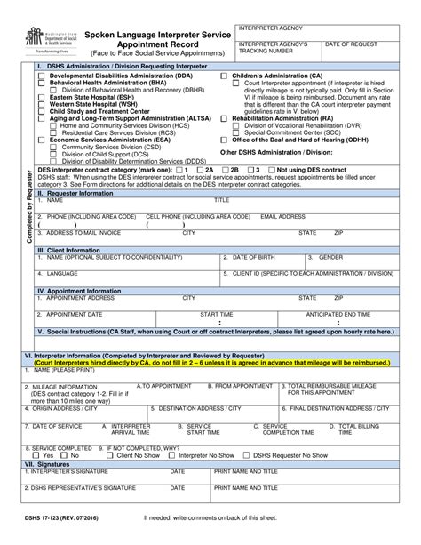 DSHS Form 17123 Download Printable PDF or Fill Online Spoken Language