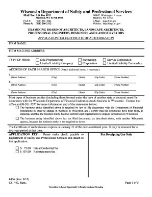 DSPS Certificate of Authorization for Architectural