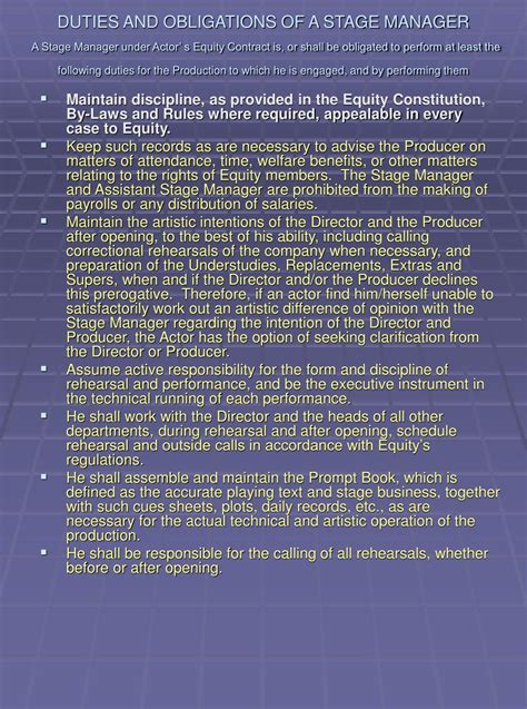 DUTIES OF THE STAGE MANAGER - MOUNTAIN VIEW THEATRE - muktibox.com