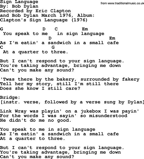 DYLAN BOB - SIGN LANGUAGE LYRICS