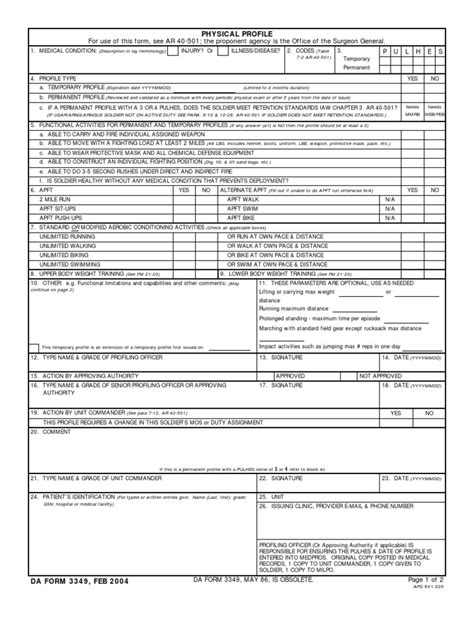 Da Form 3349 Printable and Blank PDF Sample to Download
