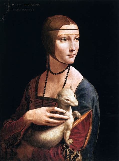 The Lady with an Ermine oil painting by the Italian Renaissance artist Leonardo da Vinci (1452-1519 CE). It is a portrait of Cecilia Gallerani, mistress of the Duke of Milan, Ludovico Sforza. c. 1490....
