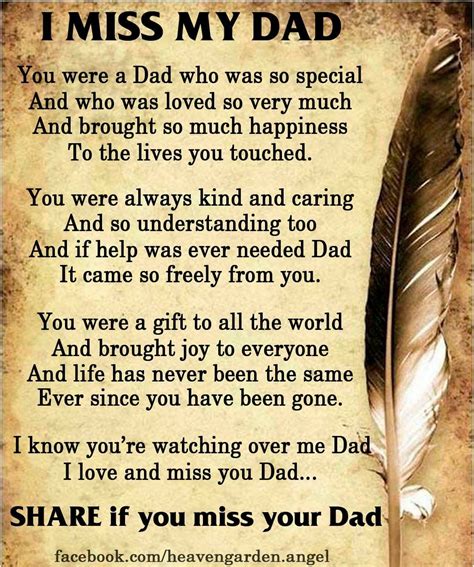 Daddy i miss you poem. I can do nothing but miss you . 4) I think of you. With every single heart beat. Getting you out of my head. Is going to be a tough feat. I remember you. Every time I take a breath. That’s how much I miss you. Dear dad, after your death. I reflect on your memories. Every time I blink me eye. This is the way it’s going to be. Until the day I ... 