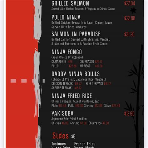 Daddy ninja restaurant. Dec 1, 2023 · Saturday. Sat. 3PM-12AM. Updated on: Dec 01, 2023. All info on Daddy Ninja Restaurant in Kissimmee - Call to book a table. View the menu, check prices, find on the map, see photos and ratings. 