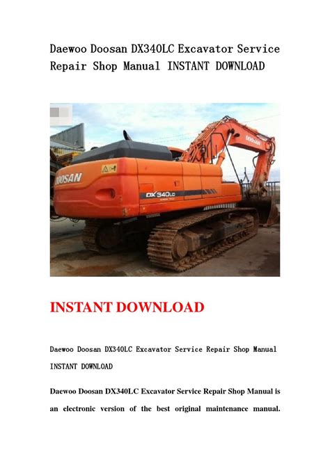 Daewoo doosan dx340lc excavator service shop manual. - 320 d manuales de reparación de excavadoras.