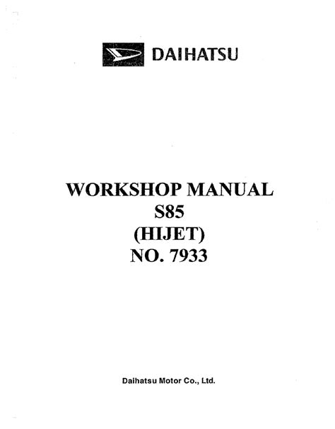 Daihatsu s85 hijet diesel service reparaturanleitung. - Manual ofsantro eco car has kit.