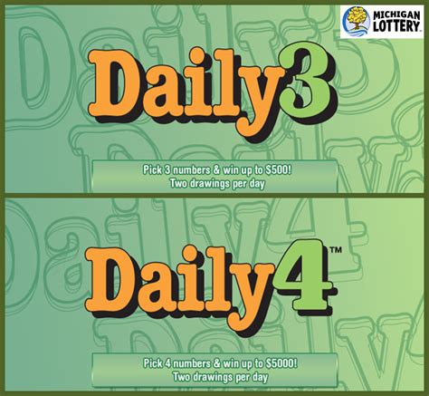Daily 3 and 4 digit midday michigan. Sep 5, 2023 · Daily 3 Midday Tuesday, September 5, 2023 Midday 8 4 8 Prizes/Odds Speak Next Drawing: Wed, Sep 6, 2023, 12:59 pm Eastern Time (GMT-5:00) 16 hours from now Daily 3 Evening Tuesday,... 