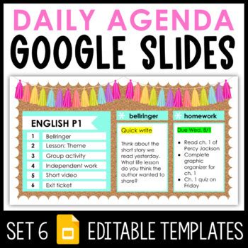 Daily Agenda Google Slides Set 6 Distance Learning Distance