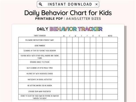 Daily Behavior Chart For Kids Printable Good Behavior Tracking NBKomputer