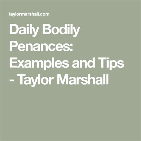 Daily Bodily Penances: Examples and Tips - Taylor …