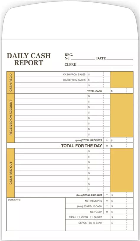 Daily Cash Report Envelope