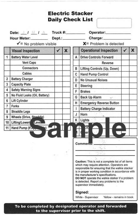 Daily Check List For Electric Pallet Stacker