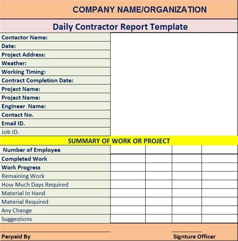 Daily Contractor Report Template Excel Word Template