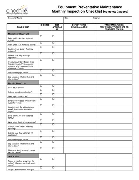Daily Equipment Inspection Checklist Template Excel